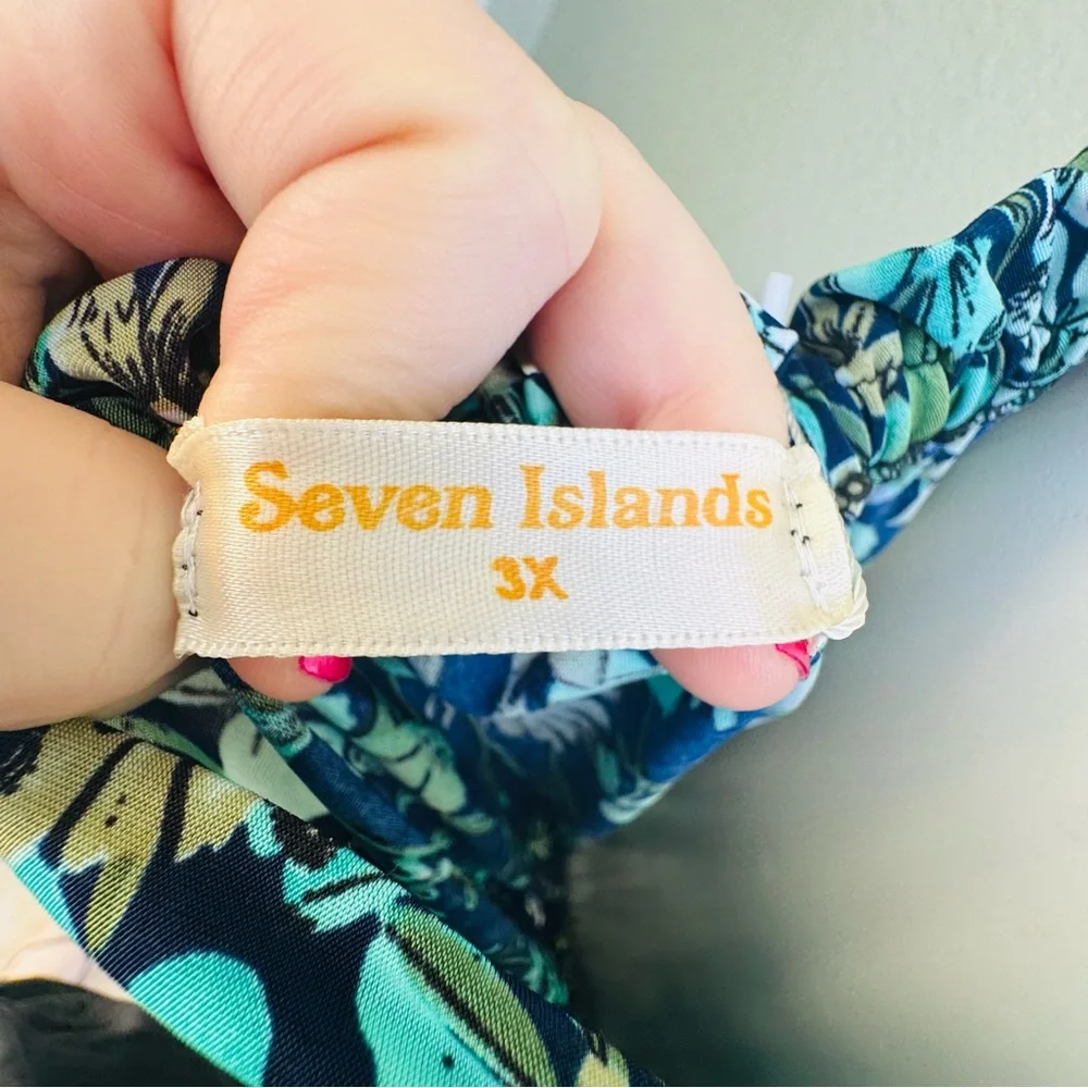 NWT 7 Islands 3X whimsical mermaid blue green floral maxi dress boho plus size - Picture 10 of 12